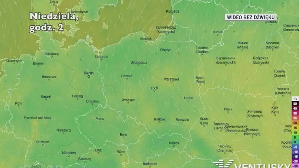 Prognozowana temperatura w najbliższych dniach (Ventusky.com)