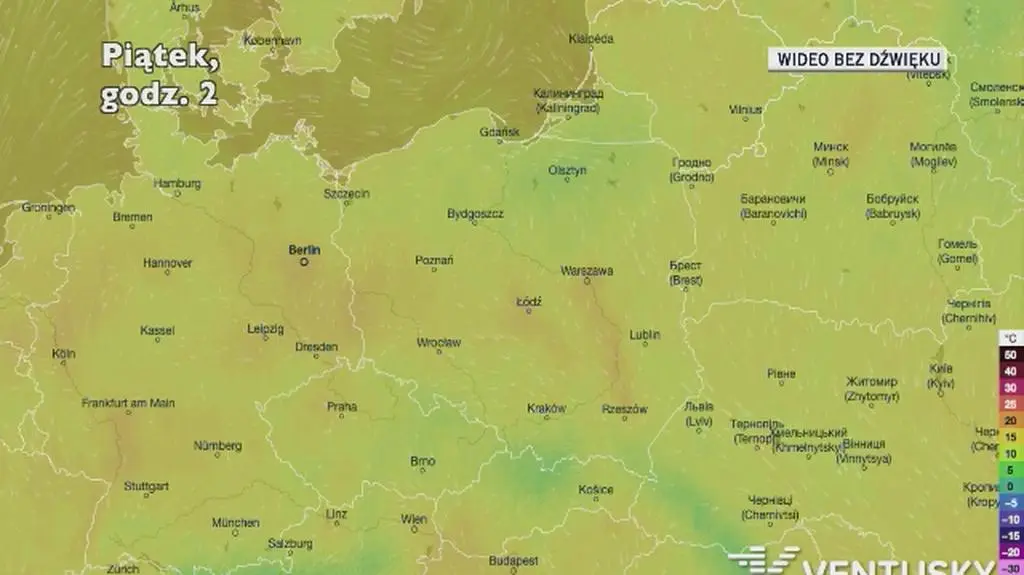 Prognozowana temperatura w najbliższych dniach (Ventusky.com)
