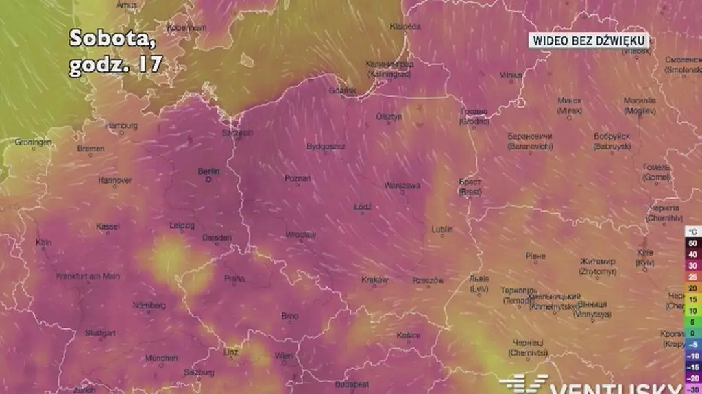 Prognozowana temperatura w najbliższych dniach (Ventusky.com)