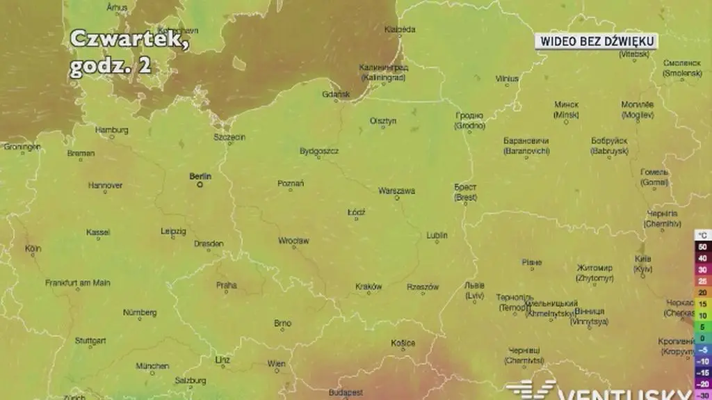 Prognozowana temperatura w najbliższych dniach (Ventusky.com)