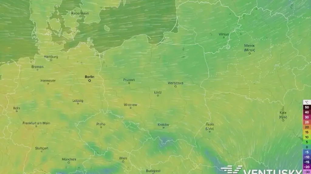 Prognozowana temperatura w najbliższych dniach (Ventusky
