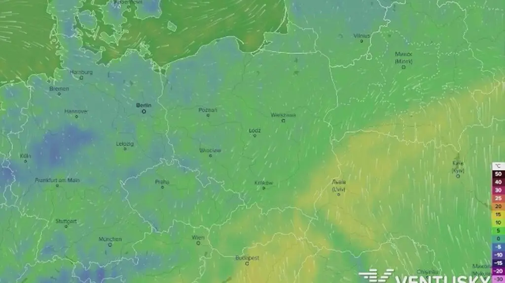 Prognozowana temperatura w najbliższych dniach (Ventusky.com)
