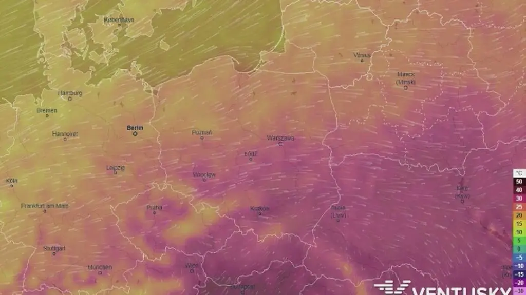 Prognozowana temperatura w najbliższych dniach (Ventusky