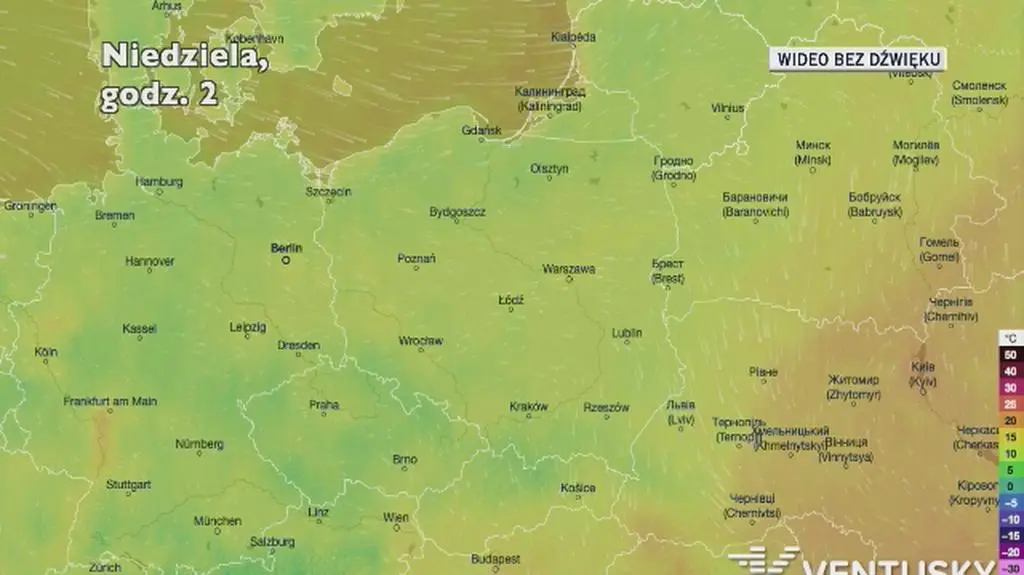 Prognozowana temperatura w najbliższych dniach (Ventusky.com)