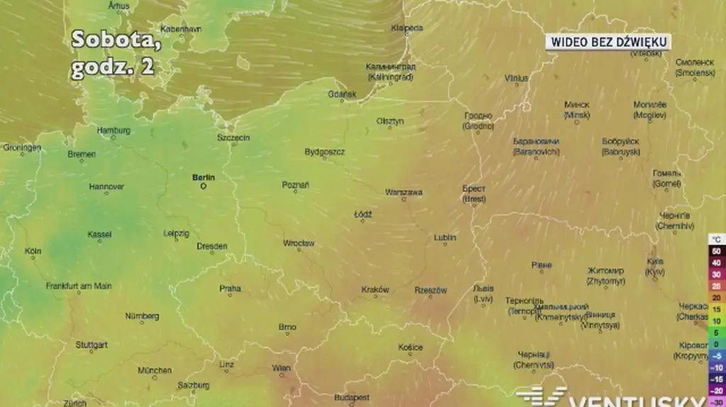 Prognozowana temperatura w najbliższych dniach (Ventusky.com)