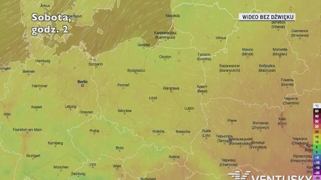 Prognozowana temperatura w najbliższych dniach (Ventusky.com)