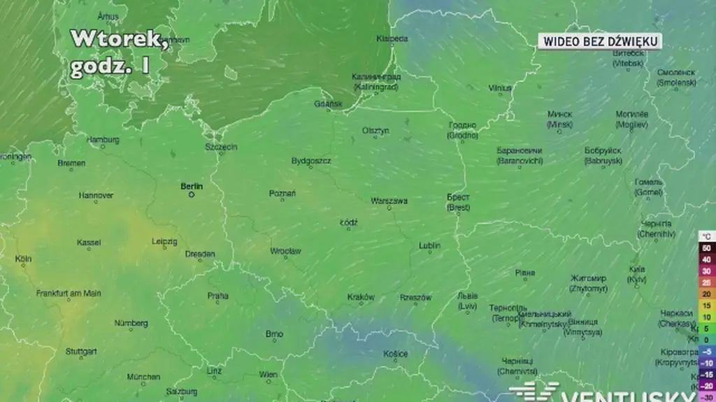 Prognozowana temperatura w najbliższych dniach (Ventusky.com)