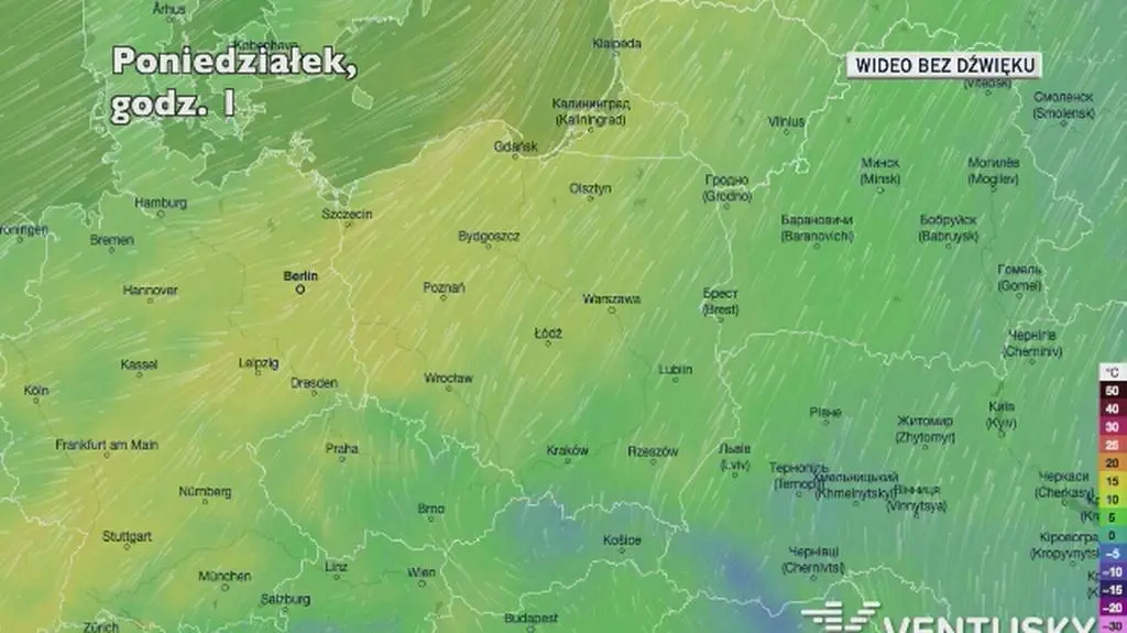 Prognozowana temperatura w najbliższych dniach (Ventusky.com)