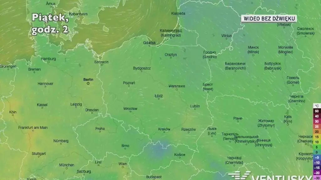 Prognozowana temperatura w najbliższych dniach (Ventusky.com)