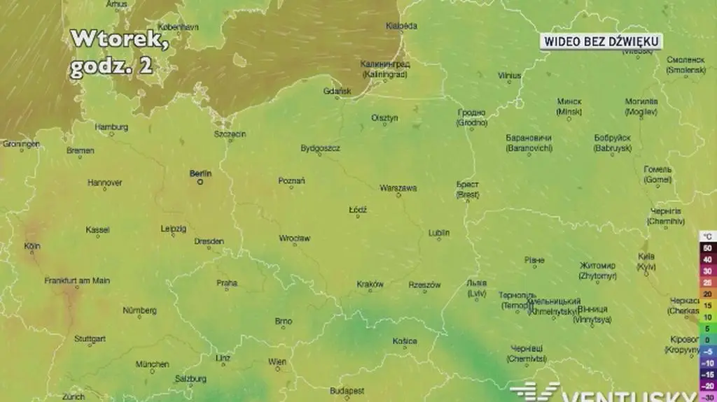 Prognozowana temperatura w najbliższych dniach (Ventusky
