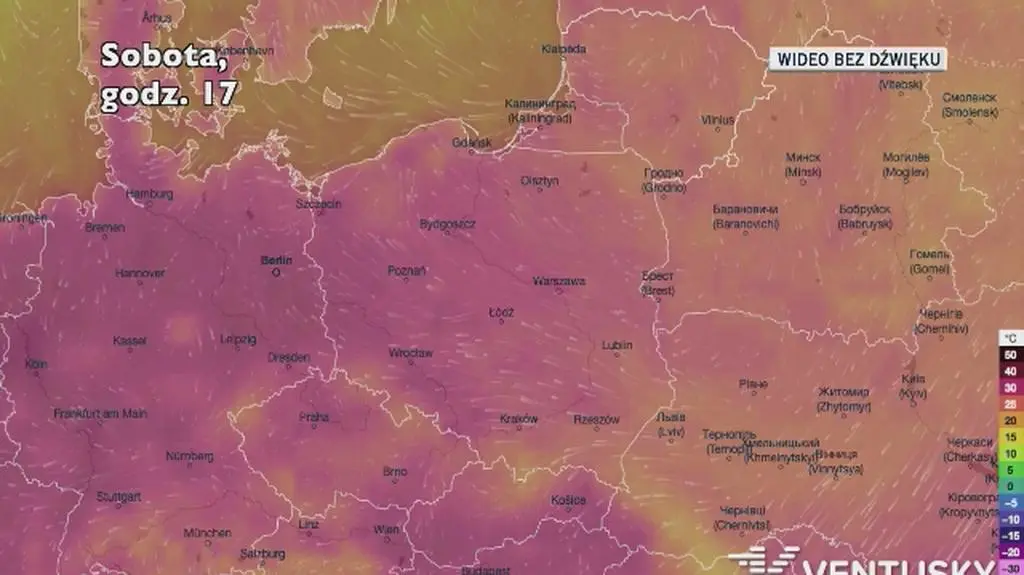 Prognozowana temperatura w najbliższych dniach (Ventusky.com)