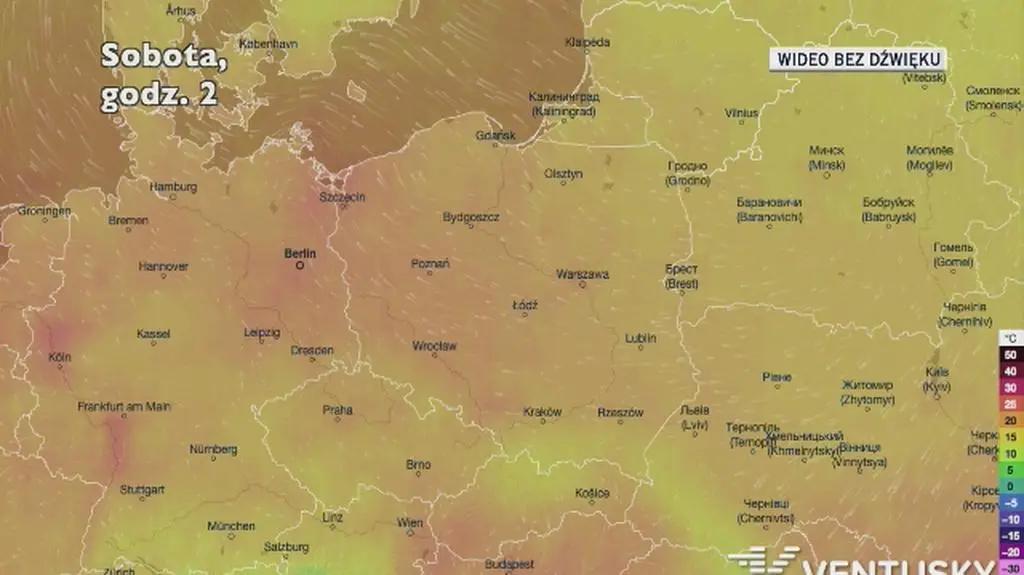 Prognozowana temperatura w najbliższych dniach (Ventusky