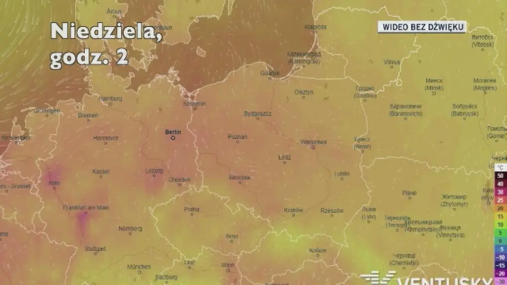 Prognozowana temperatura w najbliższych dniach (Ventusky.com)