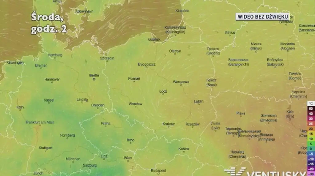 Prognozowana temperatura w najbliższych dniach (Ventusky