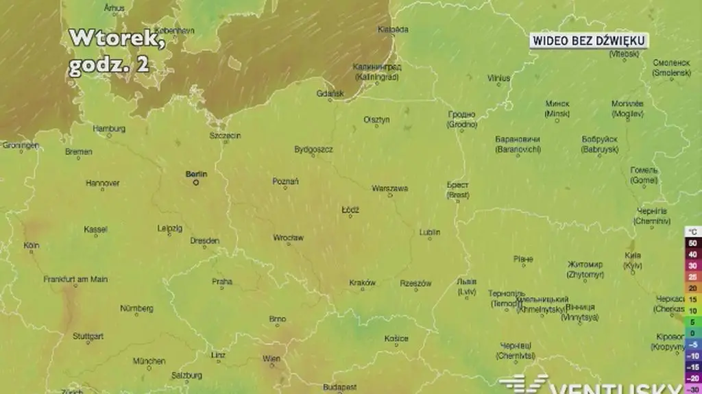 Prognozowana temperatura w najbliższych dniach (Ventusky.com)