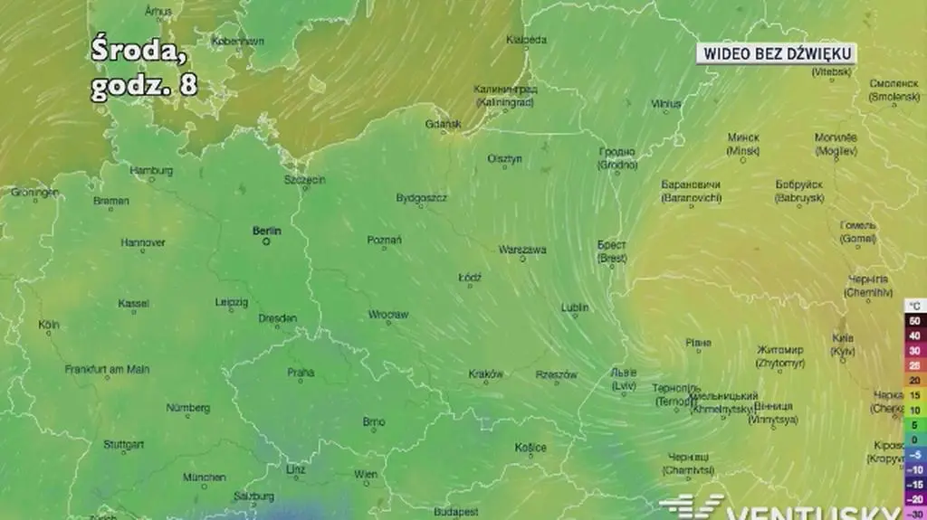 Prognozowana temperatura w najbliższych dniach (Ventusky.com)