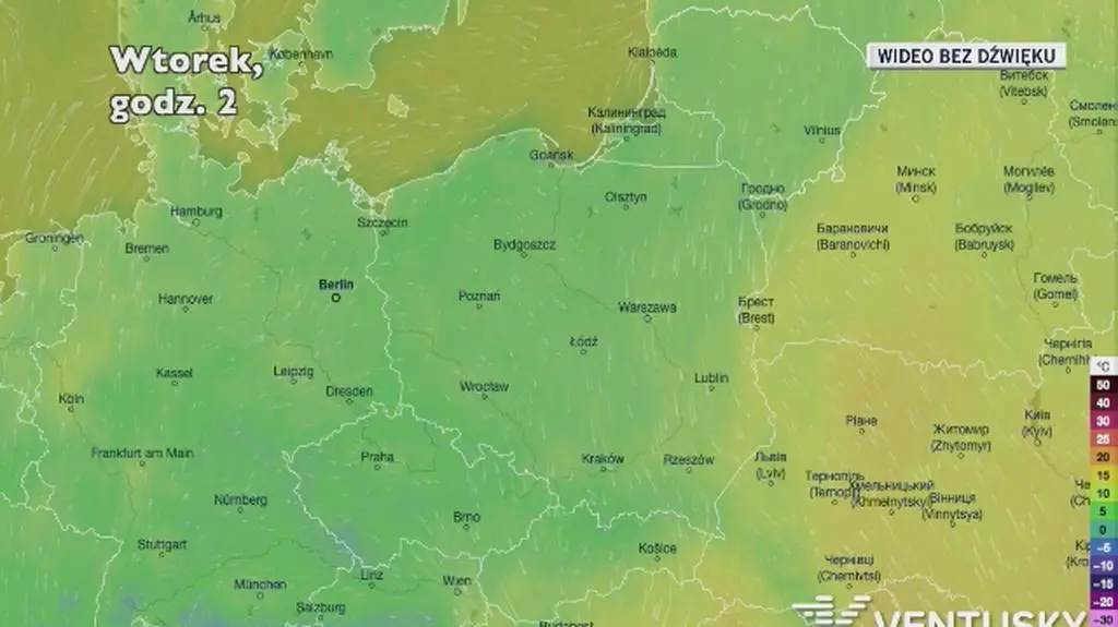 Prognozowana temperatura w najbliższych dniach (Ventusky.com)