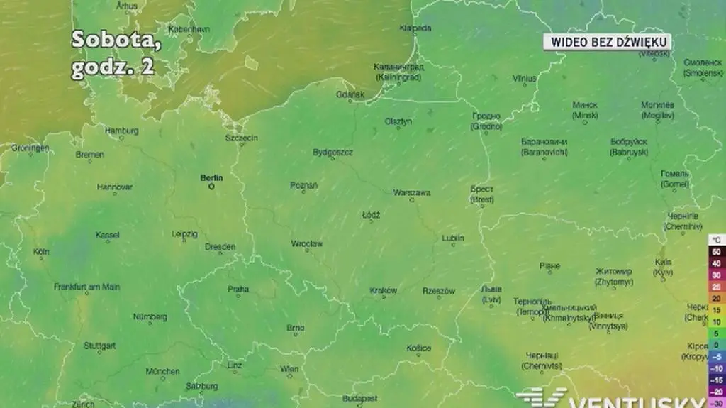 Prognozowana temperatura w najbliższych dniach (Ventusky