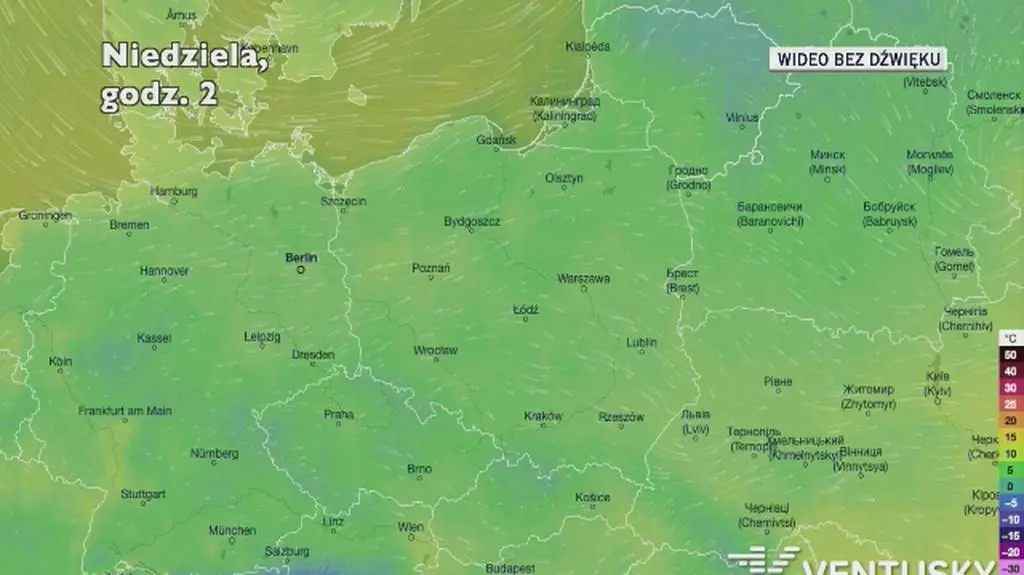 Prognozowana temperatura w najbliższych dniach (Ventusky.com)