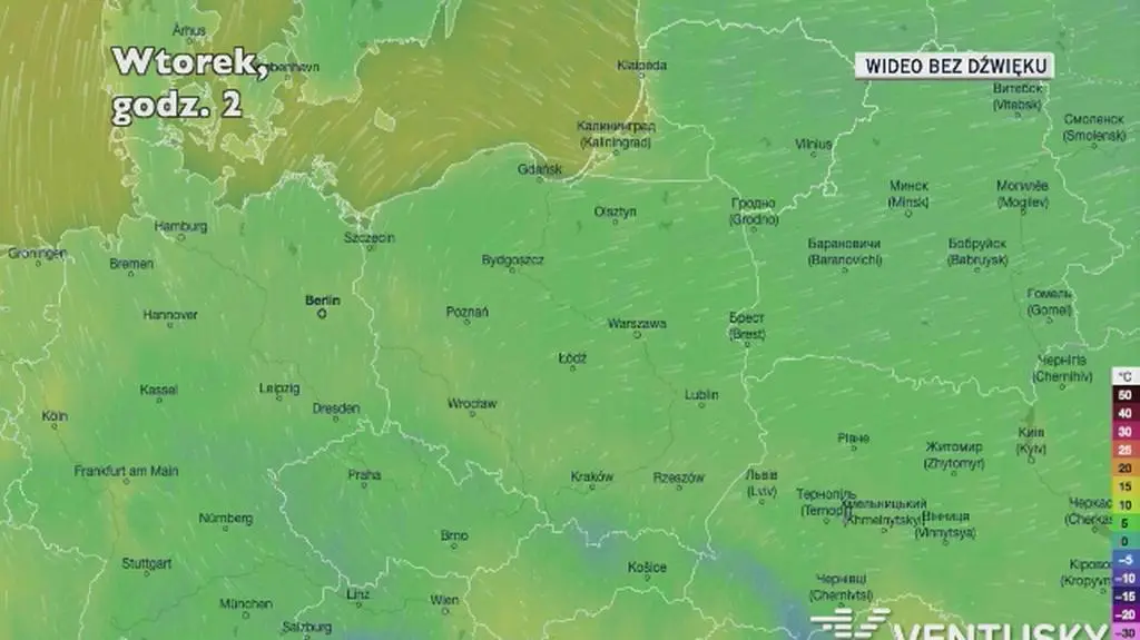 Prognozowana temperatura w najbliższych dniach (Ventusky.com)