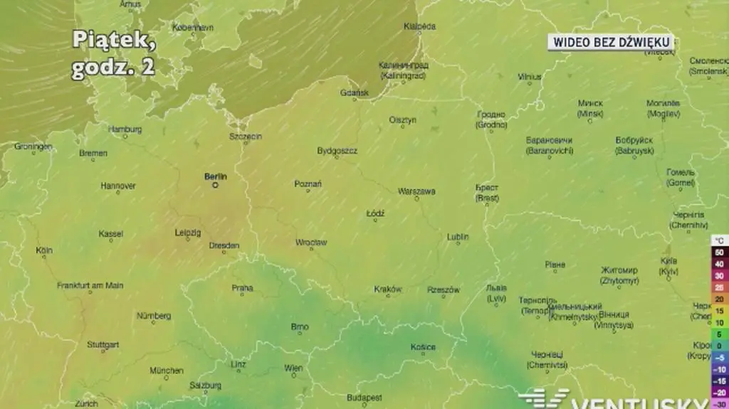 Prognozowana temperatura w najbliższych dniach (Ventusky.com)