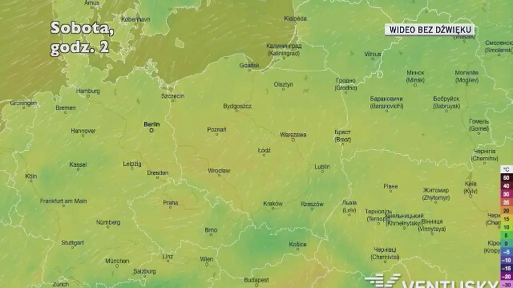 Prognozowana temperatura w najbliższych dniach (Ventusky