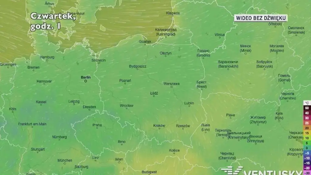 Prognozowana temperatura w najbliższych dniach (Ventusky