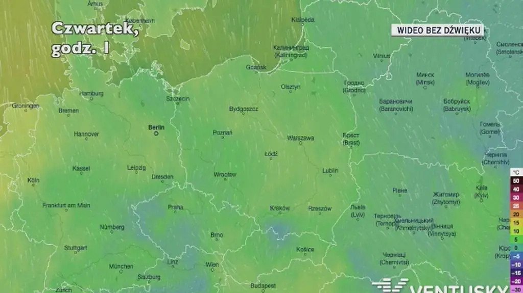 Prognozowana temperatura w najbliższych dniach (Ventusky.com)