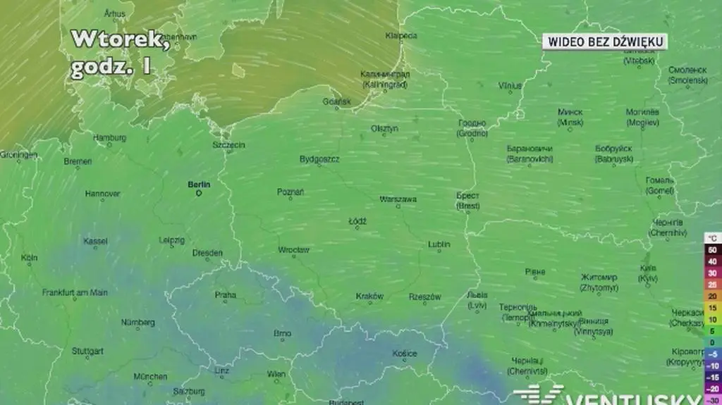 Prognozowana temperatura w najbliższych dniach (Ventusky