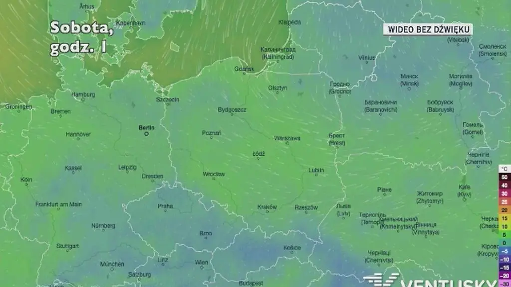 Prognozowana temperatura w najbliższych dniach (Ventusky.com)