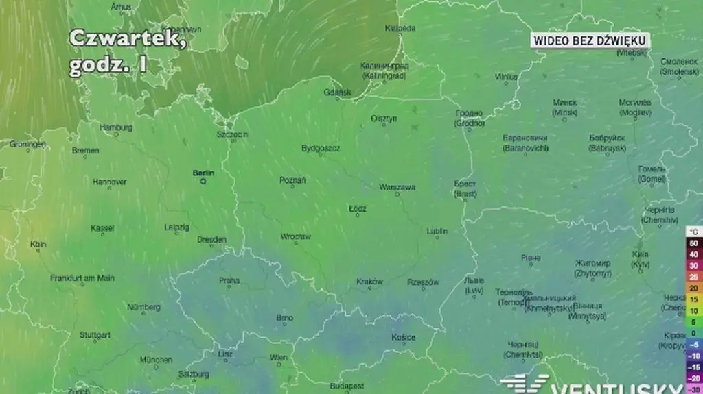 Prognozowana temperatura w najbliższych dniach (Ventusky.com)