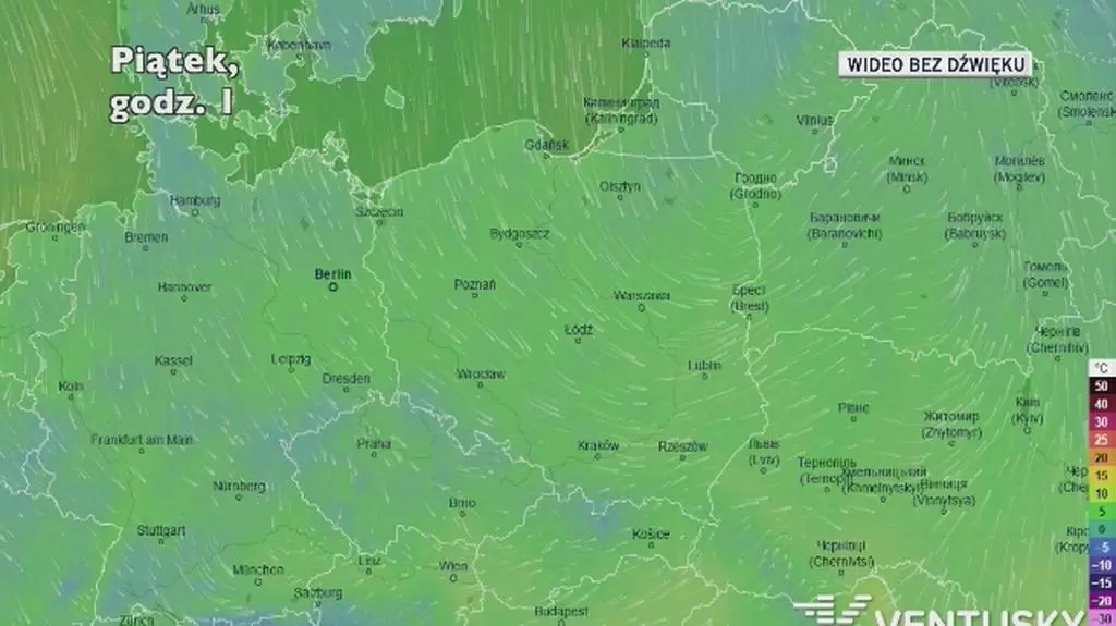 Prognozowana temperatura w najbliższych dniach (Ventusky.com)