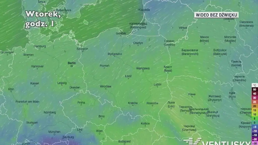 Prognozowana temperatura w najbliższych dniach (Ventusky.com)