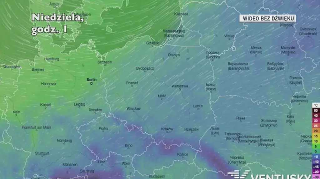 Prognozowana temperatura w najbliższych dniach (Ventusky.com)