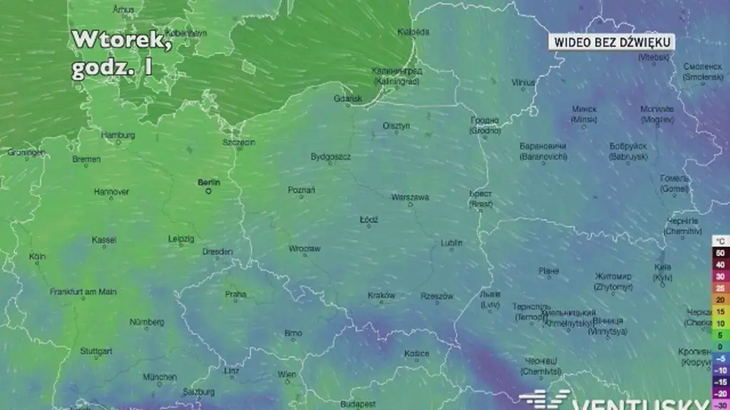 Prognozowana temperatura w najbliższych dniach (Ventusky.com)