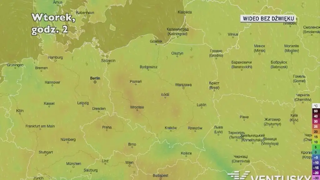 Prognozowana temperatura w najbliższych dniach (Ventusky.com)