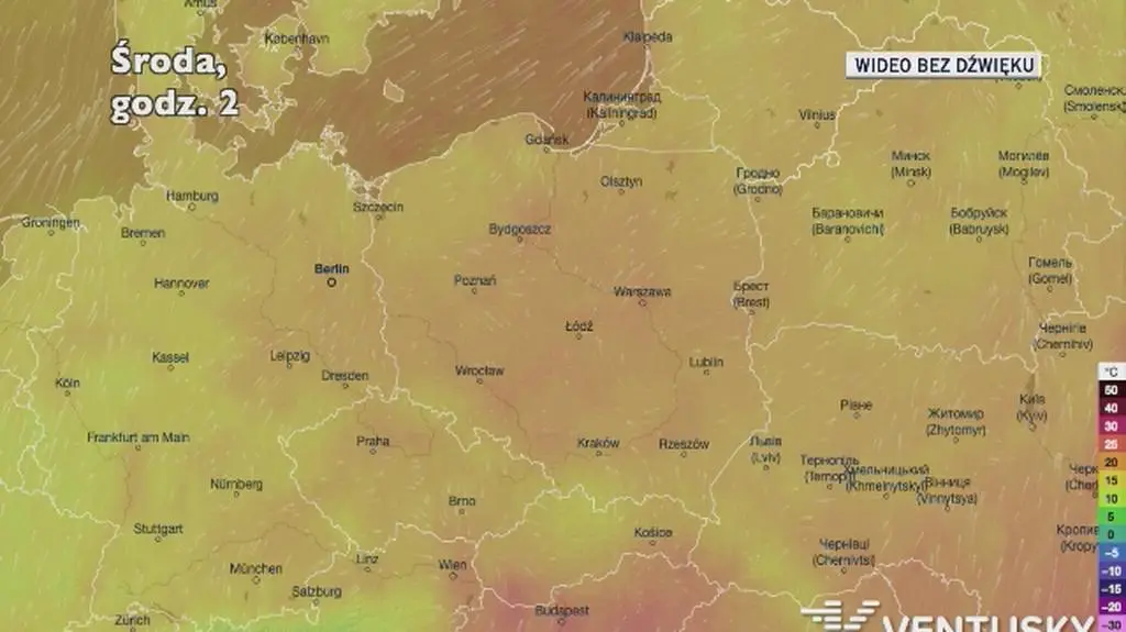Prognozowana temperatura w najbliższych dniach (Ventusky.com)