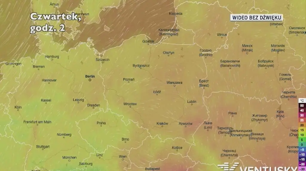 Prognozowana temperatura w najbliższych dniach (Ventusky.com)