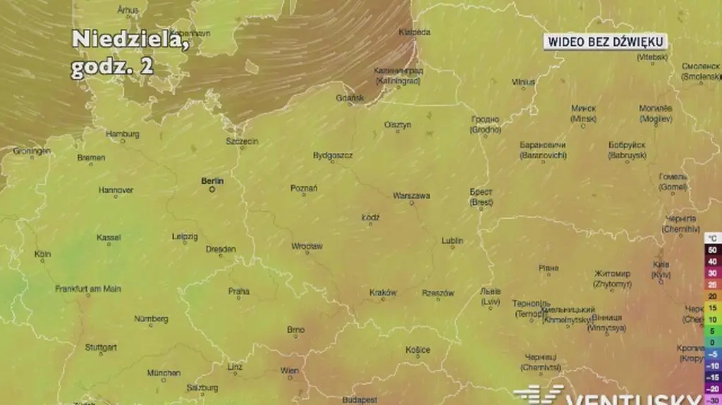 Prognozowana temperatura w najbliższych dniach (Ventusky.com)