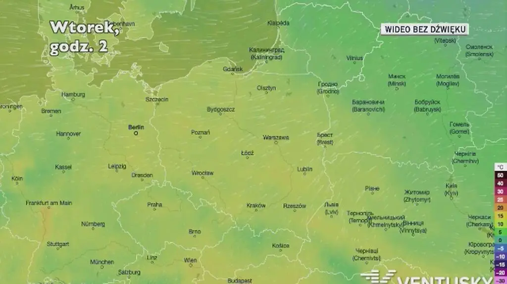 Prognozowana temperatura w najbliższych dniach (Ventusky.com | wideo bez dźwięku))