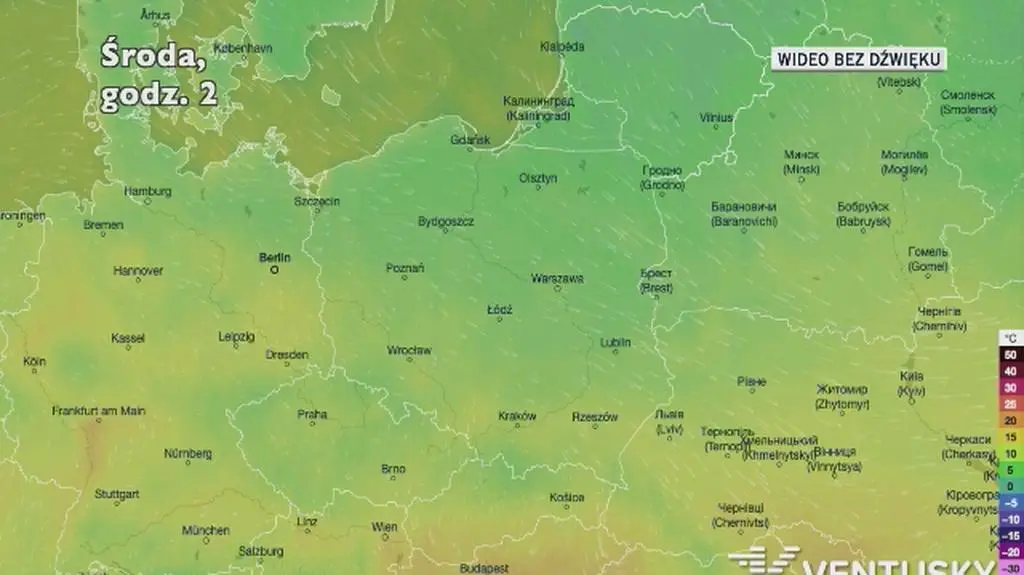 Prognozowana temperatura w najbliższych dniach (Ventusky.com | wideo bez dźwięku))