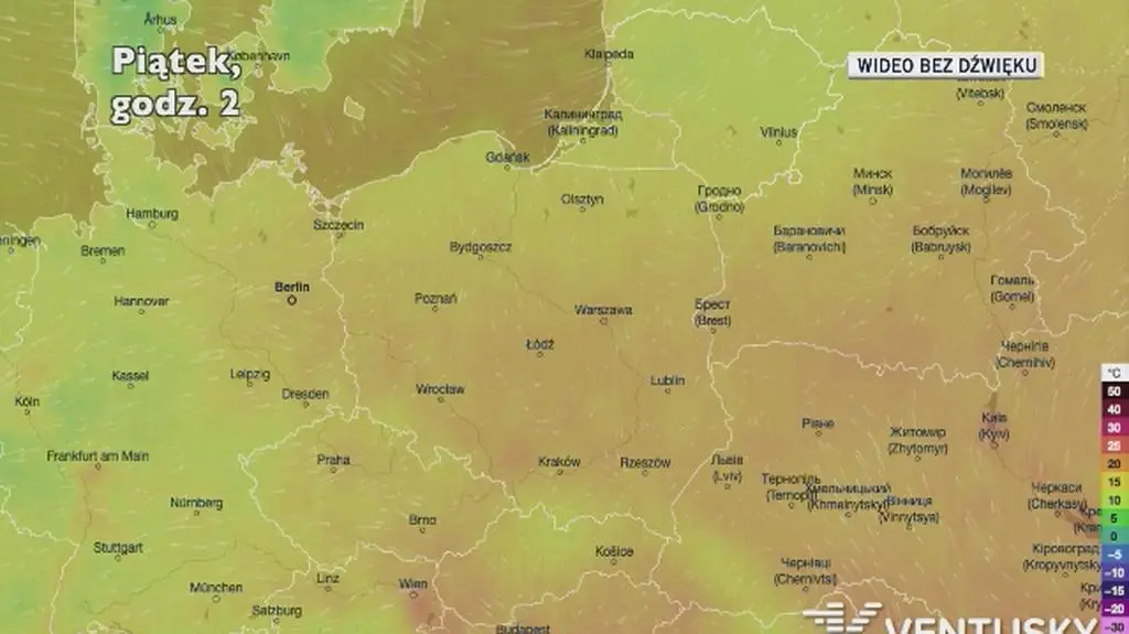 Prognozowana temperatura w najbliższych dniach (Ventusky.com | wideo bez dźwięku)