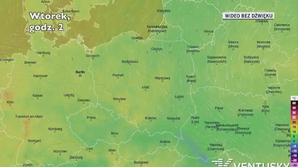 Prognozowana temperatura w najbliższych dniach (Ventusky.com | wideo bez dźwięku))