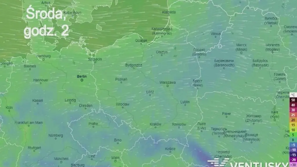 Prognozowana temperatura w najbliższych dniach (Ventusky.com | wideo bez dźwięku))