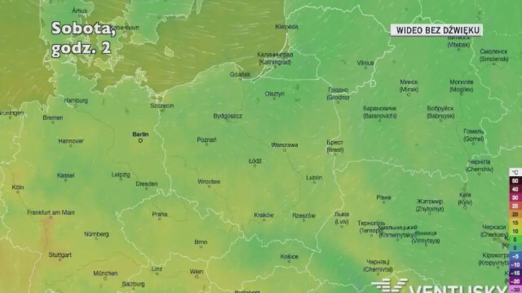 Prognozowana temperatura w najbliższych dniach (Ventusky.com | wideo bez dźwięku))