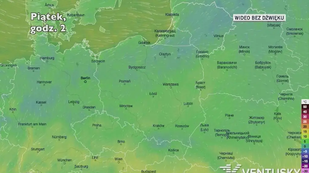 Prognozowana temperatura w najbliższych dniach (Ventusky.com | wideo bez dźwięku))