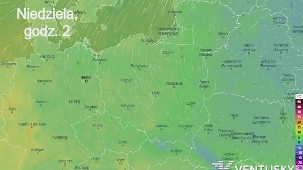 Prognozowana temperatura w najbliższych dniach (Ventusky.com | wideo bez dźwięku))