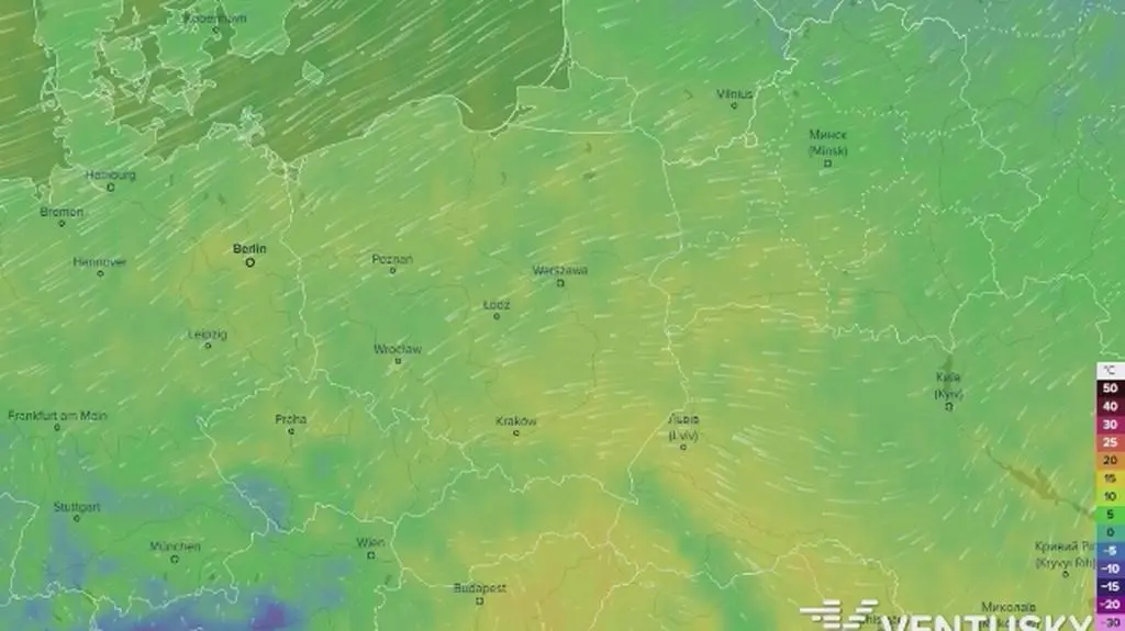 Prognozowana temperatura w najbliższych godzinach (Ventusky
