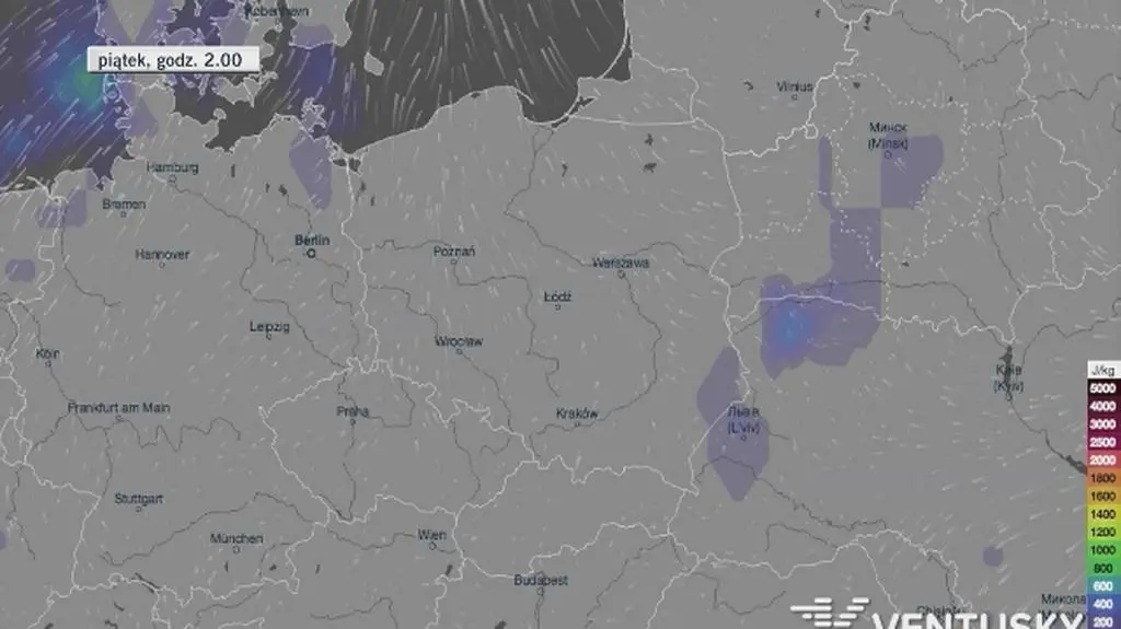 Prognozowana wędrówka frontu burzowego w piątek i sobotę