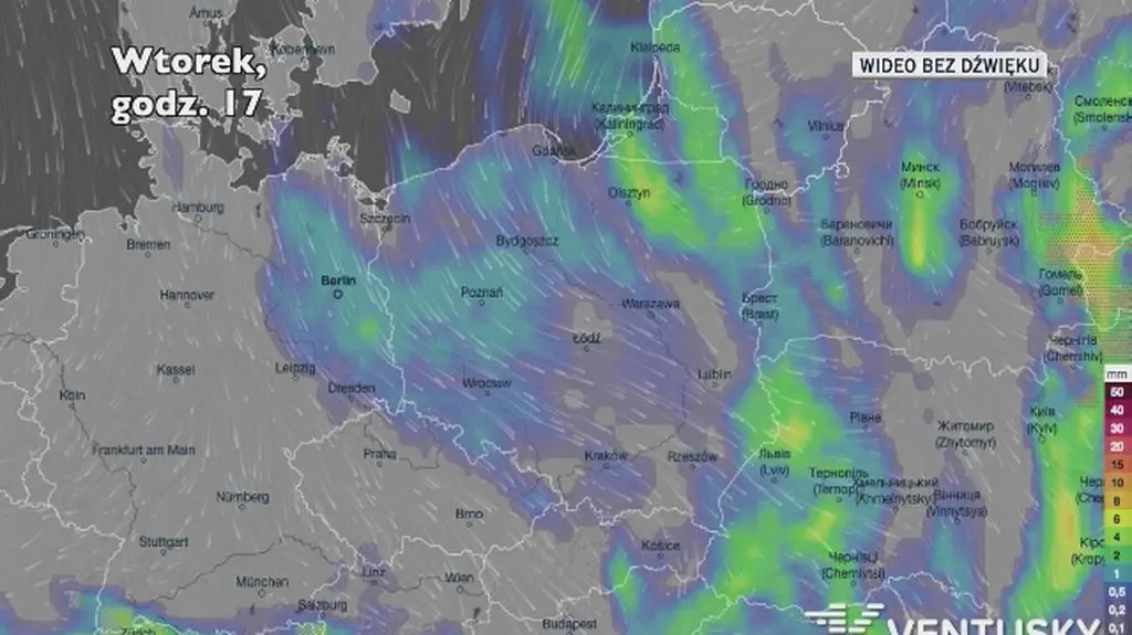 Prognozowane opady na kolejne dni (Ventusky